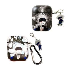 ROISHER YMXSJK Anime Headphone Case Satoru Gojo TPU Shock-Proof Earphone Case Cover with Keychain for Airpods 1st/2nd Black