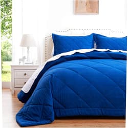 SunStyle Home Queen/Full Quilt Set Lightweight Navy Blue Comforter Set Diamond Pattern All Season 3 Pieces (1 Quilt, 2 Pillow Shams)