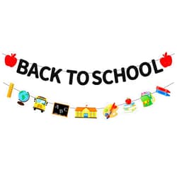 CAVLA Glitter Back To School Banner with Apple School Bus Signs Black Glittery First Day Of School Garland Banner Welcome Back To School Party Fireplace Mantle Decorations Supplies School Classroom