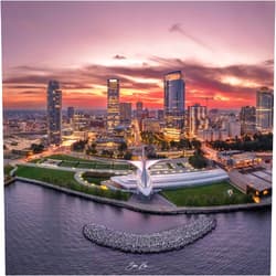 PHOTOS BY ZAMAN Downtown Milwaukee Skyline Sunset (Canvas Print-12 x 36 Inches)