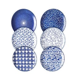 Selamica 8 inch Porcelain Dinner Plates, Large Size Serving Plate for Salad, Pancakes, Steak, Set of 6, Vintage Blue