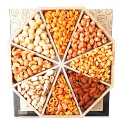 Artisanal Cravings Gourmet Mixed Nuts Gift Basket Mixed Nuts Gift Basket | XL 2 LB Platter Includes 8 Assortments of Premium Nuts - Sleek Bamboo Wood Reusable Platter, Kosher