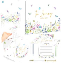 Engrowtic 54 Pcs Funeral Guest Book for Memorial Service Celebration of Life Guest Book Hardcover in Loving Memory with 50 Memory Cards, Box, 2 Pens for Funeral Memorial Farewell Party Favors