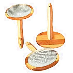 AtEase Accents Natural Bamboo Deshedding Slicker Brush - for Matted Short and Long Haired Dogs Cats Gentle Easy Grooming