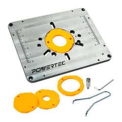 POWERTEC Aluminum Router Table Insert Plate with Reducer Rings, Leveling Screws, and Starting Pin – Compatible with Bosch, DeWalt, Makita, and Other Brands for Woodworking with Router Tables (71850)