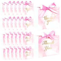 VGOODALL 24PCS Small Thank You Gift Bags, Mini Party Favor Bags Pink Candy Bags Treat Boxes Paper Gift Bags with Bow Ribbon for Wedding Bridal Baby Shower Birthday Party
