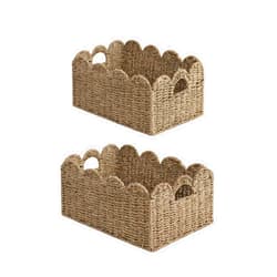 StorageWorks Scalloped Edge Wicker Basket, Scalloped Woven Basket for Organizing, Nursery Basket with Built-in Handles, Storage Basket for Décor, Seagrass Wicker Basket for Shelves, Set of 2