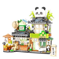 NEWABWN Street View Tea Shop Mini Building Blocks, MOC Creative Building Toys Cute Panda Animals Building Set for Girls 6-12, Simulation Architecture Construction Toy, Gift Idea for Kids Adults (860PCS)