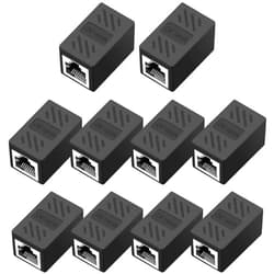 QINGLER RJ45 Cat6 Coupler Ethernet Extender Connector, 10 Pack in line Coupler Cat7 Cat6 Cat5e Cat5 Ethernet Cable Extender Female to Female Black