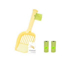 Vitisyao Large Plastic Cat Litter Scoop - Includes Litter Bags, Cat Litter Scooper with Hook, Kitty Poop Scooper Within Two Spacings, Cat Litter Sifter Shovel with Comfy Handle