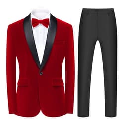 MAGE MALE Men's Velvet 2 Piece Suit Shawl Lapel One Button Slim Fit Tuxedo Blazer Party Dinner Jacket & Pants