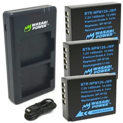 Wasabi Power NP-W126, NP-W126S Battery (3-Pack) and Dual Charger for Fuji X-T100, X-T200, X100F, X100V, X-S10, X-A5, X-A10, X-E4, X-Pro2, X-Pro3, X-T1, X-T2, X-T3, X-T10, X-T20, X-T30, X-T30 II