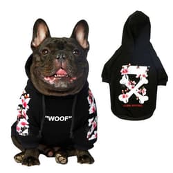 ChoChoCho Woof Dog Hoodie, Designer Dog Hoodies for Small Medium Large Breeds, Art Collection Dog Sweatshirts, Street Drawstring Hoodies Outfit Clothes for Puppy Puppies (L, Sakura/Black)
