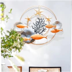 WSNCXFW Coastal Ocean Round Metal Fish Wall Decor, Large 3D Fish Wall Sculpture,School of Fish Wall Art, Boho Lotus Leaf Metal Wall Decoration,for Living Room Bedroom