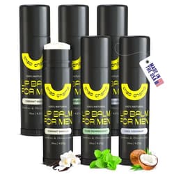 ChapChamp Lip Balm for Men - All Natural Mens Chapstick - Mens Lip Balm - Contains Vitamin E and Beeswax - Chapstick for Men - Peppermint, Coconut & Vanilla Lip Balm - Lip Balm Men (6 pack)