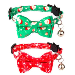 ADOGGYGO Christmas Cat Collar Breakaway with Bowtie Bell - 2 Pack Christmas Kitten Collar Santa Snowflake Kitten Collar with Removable Bowtie Cat Bow tie Collar for Kitten Cat (Christmas)