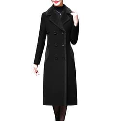Aprsfn Women's Double-breasted Notched Lapel Midi Wool Blend Pea Coat Jackets