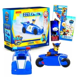 Nick Shop Paw Patrol Chase Mini Movie Vehicle Set ~ 4 Pc Bundle with Paw Patrol 2-in-1 Toy Car Featuring Chase, Tattoos, Stickers, and More (Paw Patrol Action Figures)