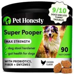Pet Honesty Super Pooper Max Strength Probiotic Chews - Dog Stool Hardener with Fiber, Prebiotics, Probiotics, & Digestive Enzymes, Gut Health for Dogs, Digestion & Health Supplement for Dogs (90 Ct)