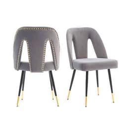 Nrizc Velvet Dining Chairs Set of 2, Upholstered Dining Side Chairs with Metal Legs, Nailhead Trim, Modern Dining Chairs for Kitchen, Bedroom, Dining Room (Grey)