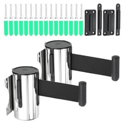 PATIKIL Fixed Wall Mount Retractable Belt Barrier, 2 Pcs 16.4 Feet Fixed Retractable Belt Barrier with Steel Case for Crowd Control Grocery Retail Store Stadium, Silver Tone/Black