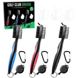 POIKSHARK 3 Pack Golf Club Brush and Club Groove Cleaner with Retractable Zip-line and Aluminum Carabiner Cleaning Tools , Golf Accessories, Golf Gifts for Men , Golf Ball Cleaner, Easily Attaches to Golf Bag