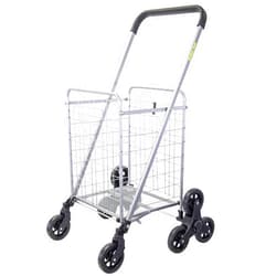 dbest products Stair Climber Cruiser Cart Shopping Grocery Rolling Folding Laundry Basket on Wheels Foldable Utility Trolley Compact Lightweight Collapsible, Silver