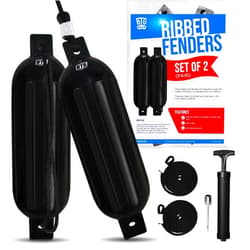 BTG GEAR Set of 2 Pack Inflatable Large Boat Fenders Bumpers for Docking w/Free 6 ft Fender Lines & Pump (Black)…