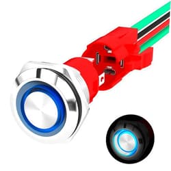 Joinfworld Latching Push Button Switch 12V 20A Heavy Duty DC 12 Volt Waterproof Round Switch 19MM Metal Blue LED Ring Illuminated ON/Off Weatherproof with Wire for Marine Boat Car Truck