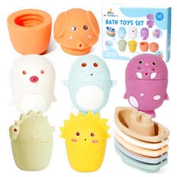 BYKASIST Mold Free Bath Toys for Babies 6-12 Months, 11 PCS Animal with Floating Boats Bath Toy for Toddlers/ Infants, Baby Pool Bathtub Toys Presents for Preschool Boys Girls