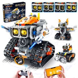 HOGOKIDS Changeable Expressions Robot Building Sets - 3 in 1 Remote & APP Supported Robotic Building Toy Having Sound Effect, Rechargeable RC Robot Birthday Present for Kids Age 6+ Boy & Girl (451PCS)