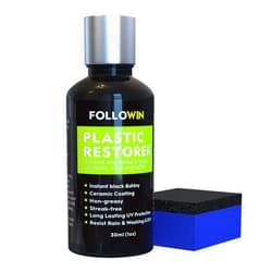FOLLOWIN Plastic Restorer for Cars Ceramic Plastic Coating Trim Restore, Resists Water, UV Rays, Dirt, Ceramic Coating, Not Dressing, Hydrophobic Trim Coating, Highly Concentrated, 30ml