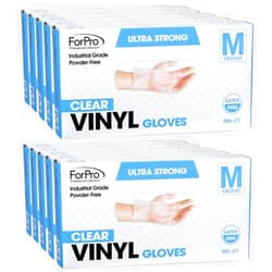 ForPro Professional Collection ForPro Disposable Vinyl Gloves, Clear, Industrial Grade, Powder-Free, Latex-Free, Non-Sterile, Food Safe, 2.75 Mil. Palm, 3.9 Mil. Fingers, Medium, 100-Count (Pack of 10)