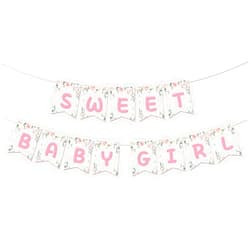 Kaakswa Sweet Baby Girl Banner, Baby Shower Gender Reveal Party Banner For Girls, Sweet Pink Floral Flowers First Birthday party supplies