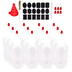 Belinlen 12 Pack 8-Ounce Plastic Squeeze Bottles with 12pcs Red Tip Caps and Measurement - Good for Crafts, Art, Glue, Multi Purpose Set of 12 with Extra 6 Red Cap and 1 Funnel