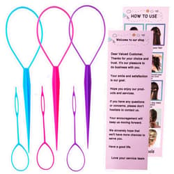 Aigee 6pcs Topsy Tail and Hair Loop Styling Tool Set - Ponytail Makers, French Braid Loops in Large and Small, Hair Pull Through Tools (Pink, Blue, Purple) for Women and Girls
