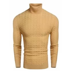 COOFANDY Men's Turtleneck Knit Casual Cable Ribbed Pullover High Neck Sweaters 1 - Khaki Small