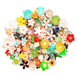 MARFOREVER 120 Pcs Spring Summer Floral Themed Charms, Flower Charms for Jewelry Making, Assorted Gold Enamel Charm Pendants for DIY Necklace Bracelet Earrings Supplies Gifts for Mom Women Girls