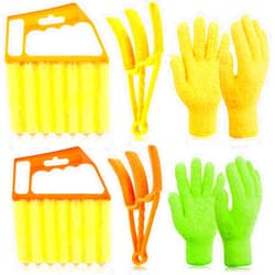 Nuogo 6 Pcs Blinds Cleaner Tool, 2 Pcs 7 Finger Window Venetian Dusting Cleaner Brush 2 Pcs Duster Brushes and 2 Pairs Cleaning Gloves for Air Conditioner Dirt House Plant Car Corner Shutter