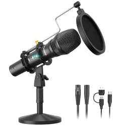 MAONO USB/XLR Podcast Dynamic Microphone, Studio Mic Kit with Volume Control, Shock Mount, Pop Filter, Ideal for Vocal, Instruments Recording, Voice Over, Live Streaming (HD300T)
