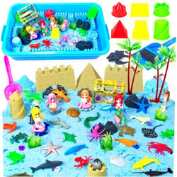 QUANA Ocean Mermaid Sensory Bin Toys,Play Sand Art Kit with Sandbox for Girls Kids Toys Boys Girls Toddler Age 3 4 5 6 7 8 Christmas Birthday Gifts