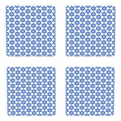 Lunarable Moroccan Coaster Set of 4, Ottoman Oriental Tile Mosaic Image Hexagonal Honeycomb Shaped, Square Hardboard Gloss Coasters, Standard Size, Turquoise Blue