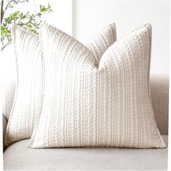 Foindtower Set of 2 Decorative Cotton Waffle Weave Textured Throw Pillow Covers Euro Sham Cushion Covers Accent European Pillowcase For Bed Couch Sofa Bedroom Living Room Home Decor 18×18 Inch Oatmeal