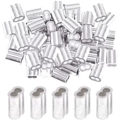 Glarks 50Pcs 3/16''(5mm) Aluminum Crimping Loop Sleeve Wire Rope Sleeves Double Barrel Ferrule for Wire Rope and Cable Line End (3/16''-50Pcs)