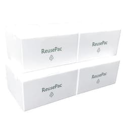 REUSEPAC Reusable Foldable Box Corrugated PP Lightweight, Storage Moving, Heavy Duty Stackable, Tape Free Self-Locking Lid for Business Home In/Outdoors (16x12x08 in, White 4 Pack)