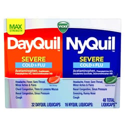 Vicks DayQuil and NyQuil SEVERE, Cough, Cold and Flu Relief, Sore Throat, Fever, and Congestion Relief, Day and Night Relief, Maximum Strength, 48 LiquiCaps (32 DayQuil, 16 NyQuil)