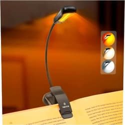 Vekkia/LuminoLite Rechargeable Amber Book Light, Clip on Lights for Reading in Bed, 3 Brightness × 3 Color Temperature, 2.1 oz Lightweight, 70 Hrs Reading, Perfect for Readers & Kids (Black)