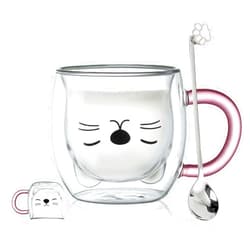 Binoster Purple Cat Mug Cute Mugs Glass Double Wall Insulated Glass Espresso Cup, Kawaii Cup, Coffee Cup, Tea Cup, Milk Cup, Best gift for Office and Personal Birthday Christmas (Purple Cat)
