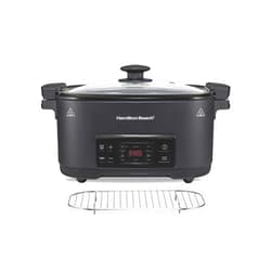 Hamilton Beach 6 Quart 9-in-1 Programmable Slow Cooker with Sear, Browning, Rice, Steam, Sauté, Roast Delay Start & Keep Warm Functions, Nonstick PFAS-Free Dishwasher Safe Crock, Black (33604)
