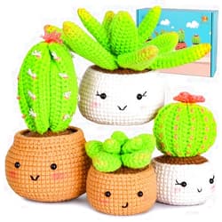 Crochetta Crochet Kit for Beginners - Crochet Starter Kit with Step-by-Step Video Tutorials, Learn to Crochet Kits for Adults and Kids, DIY Knitting Supplies, 4 Pack Plants Family(40%+ Yarn)